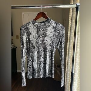 Sans Souci Black and White Snake Patterned Mesh Top